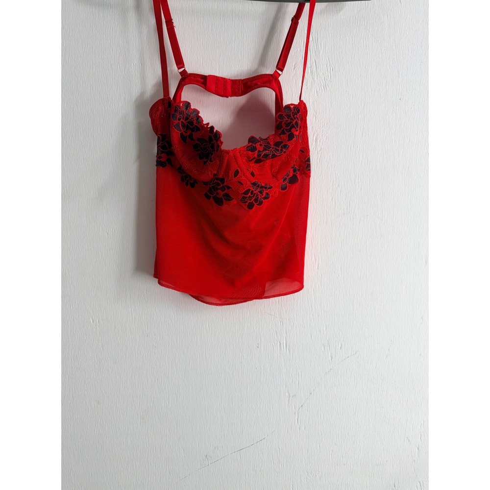 SHEIN Red Mesh Corset Top Black Floral Lace Underwire Camisole Lingerie